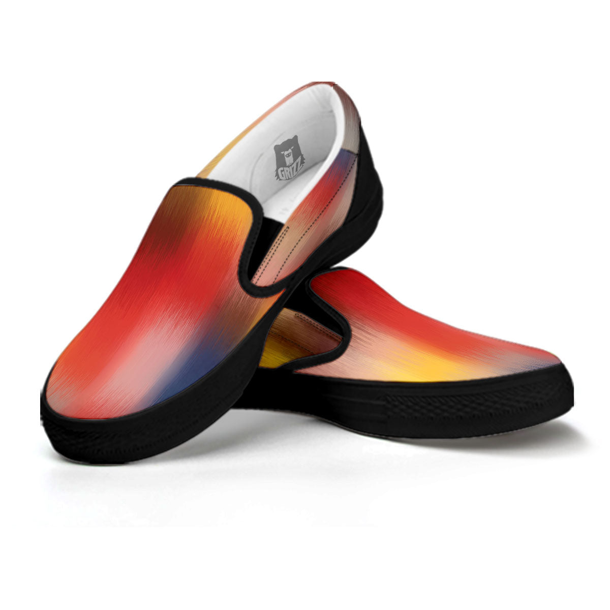 Psychedelic Multicolor Print Black Slip On Shoes-grizzshop