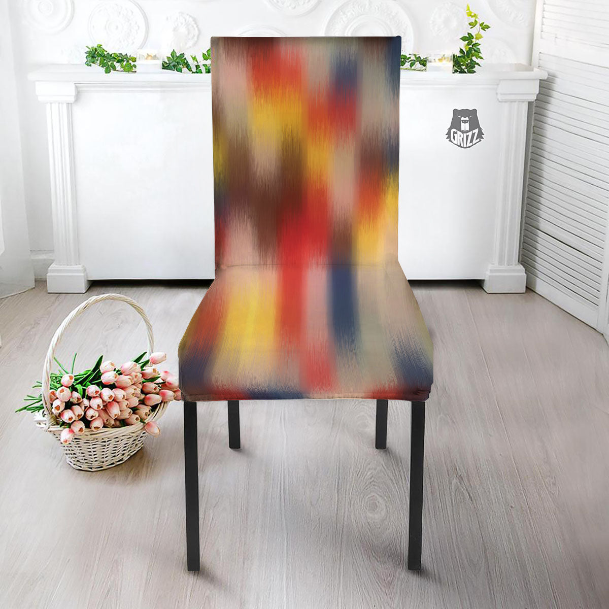 Psychedelic Multicolor Print Dining Chair Slipcover-grizzshop