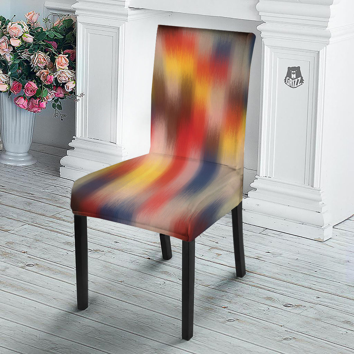 Psychedelic Multicolor Print Dining Chair Slipcover-grizzshop