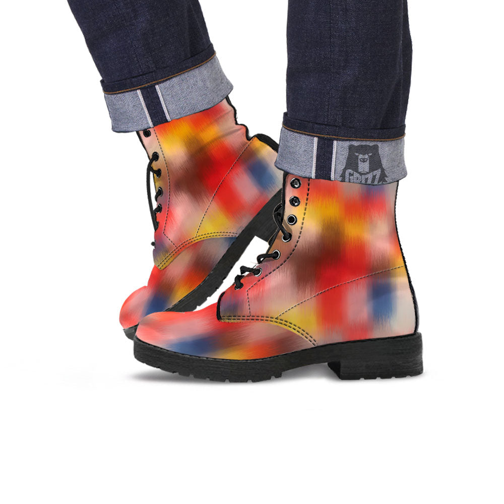 Psychedelic Multicolor Print Leather Boots-grizzshop