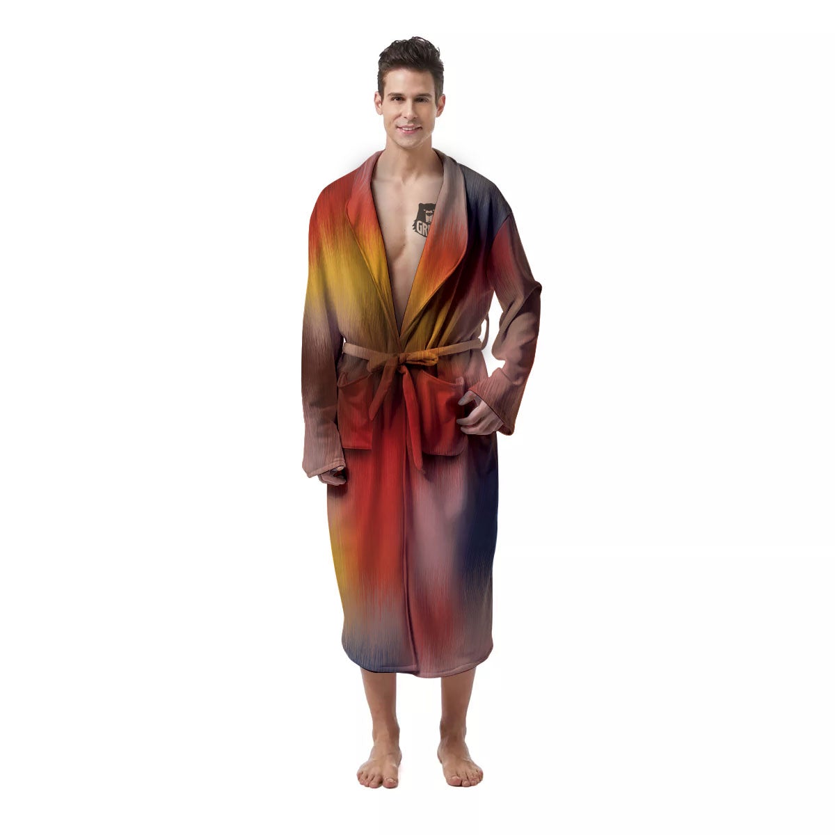Psychedelic Multicolor Print Men's Robe-grizzshop