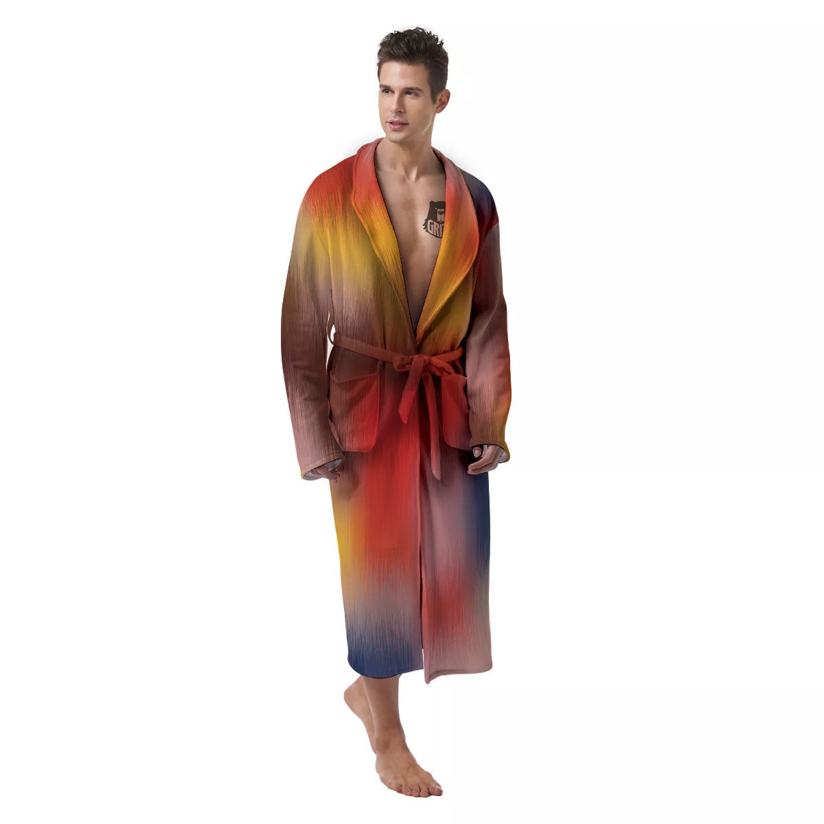 Psychedelic Multicolor Print Men's Robe-grizzshop