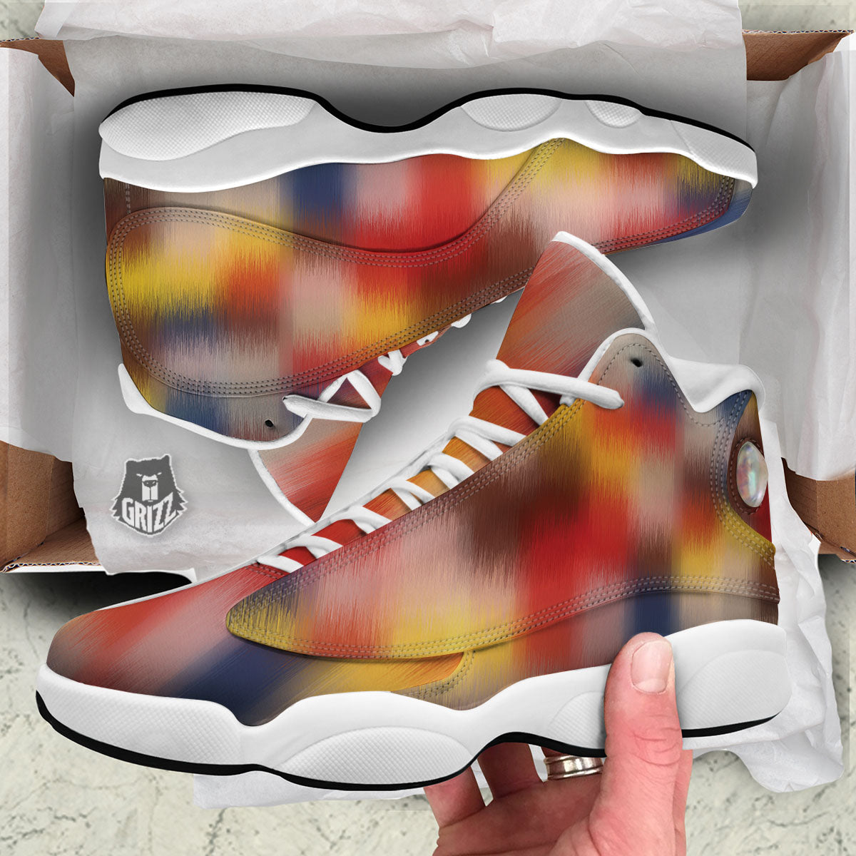 Psychedelic Multicolor Print White Basketball Shoes-grizzshop
