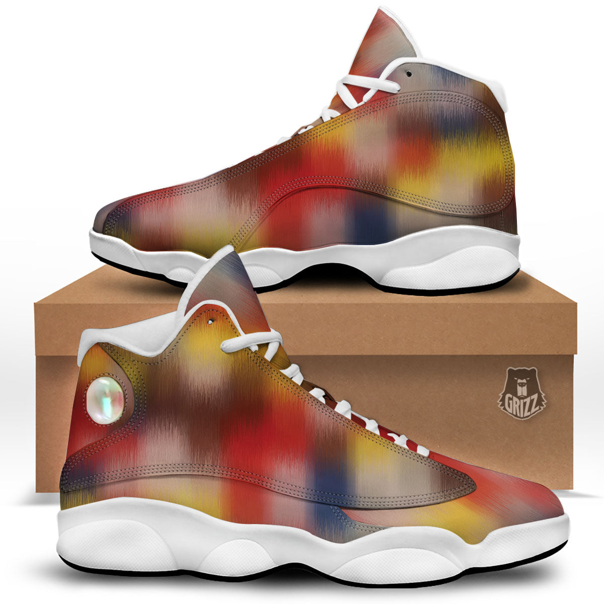 Psychedelic Multicolor Print White Basketball Shoes-grizzshop