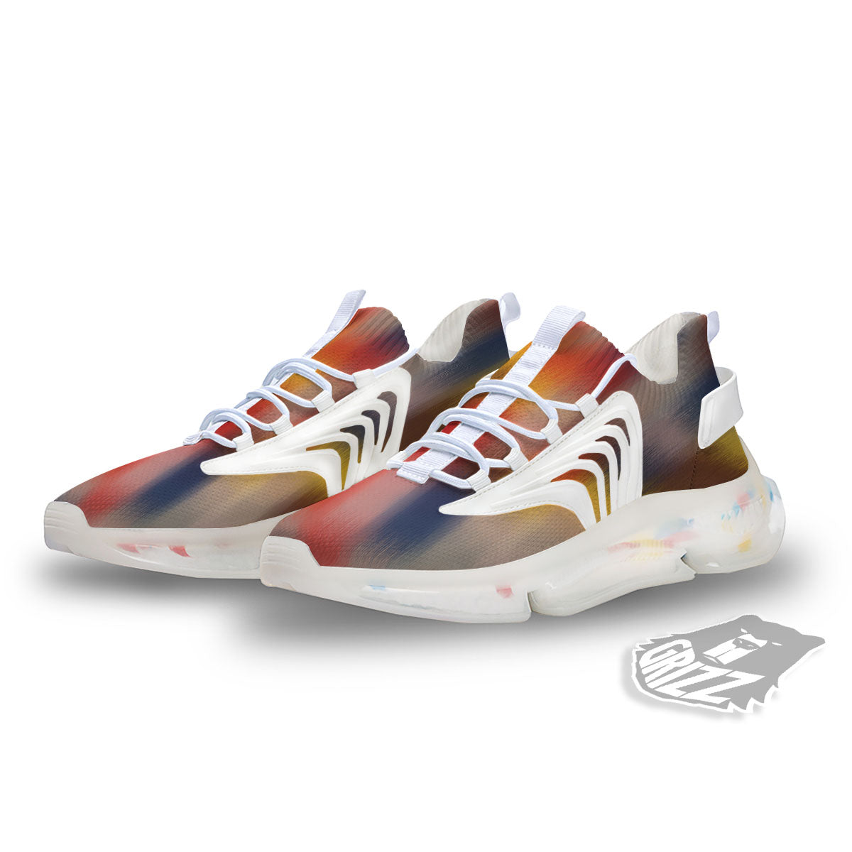 Psychedelic Multicolor Print White Gym Shoes-grizzshop
