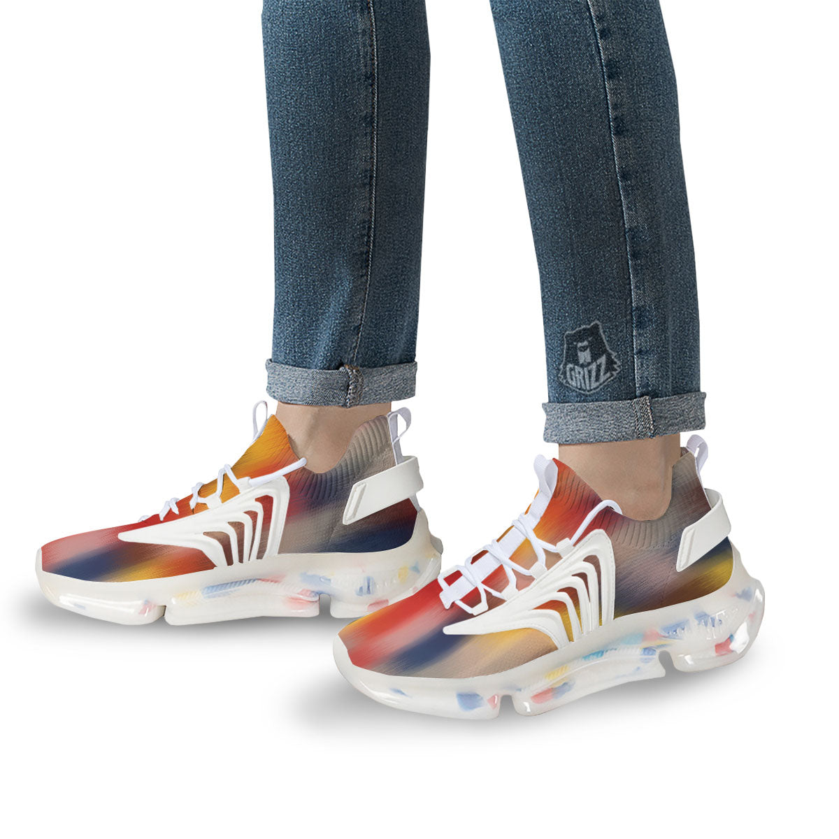 Psychedelic Multicolor Print White Gym Shoes-grizzshop