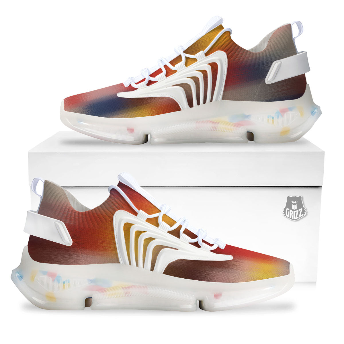 Psychedelic Multicolor Print White Gym Shoes-grizzshop