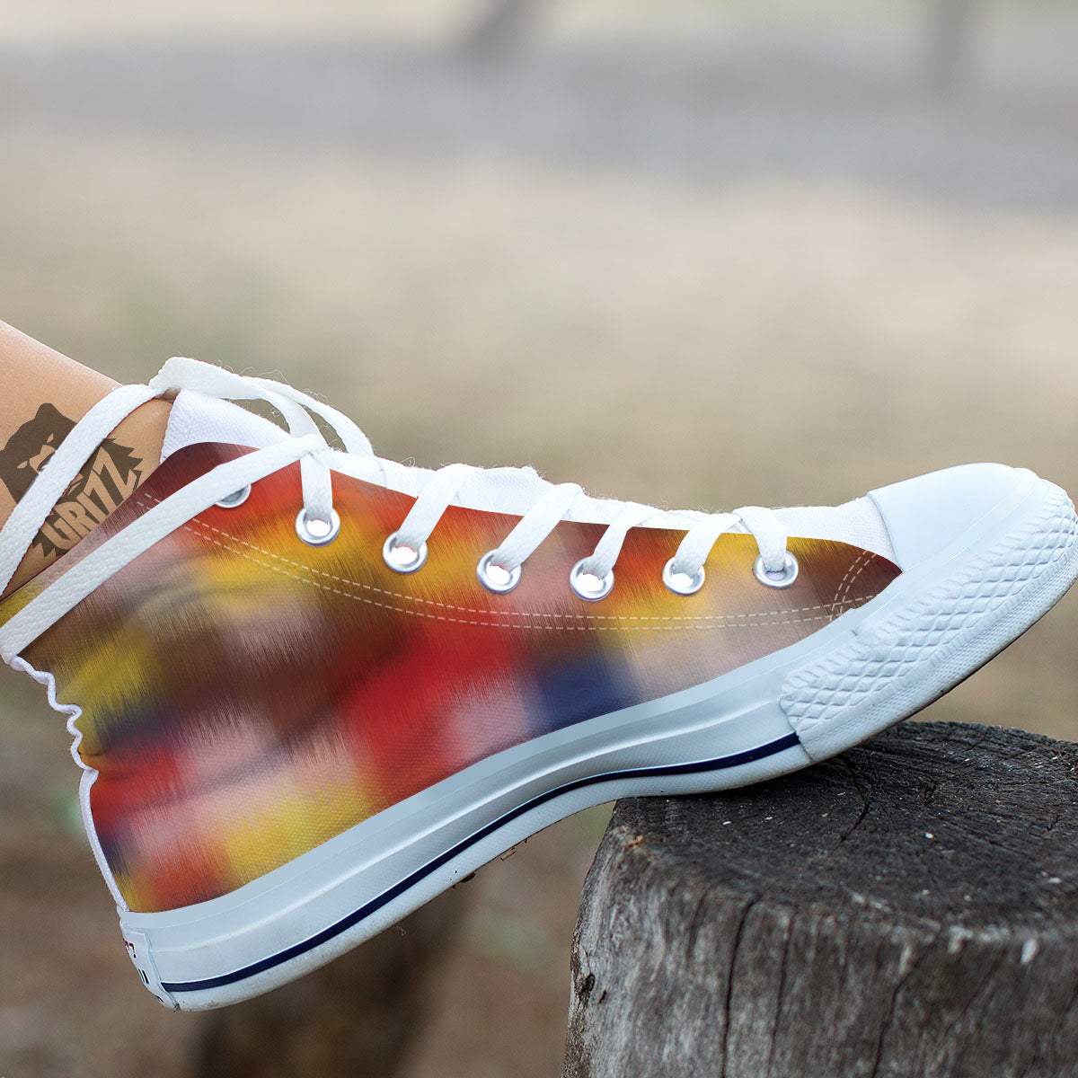 Psychedelic Multicolor Print White High Top Shoes-grizzshop