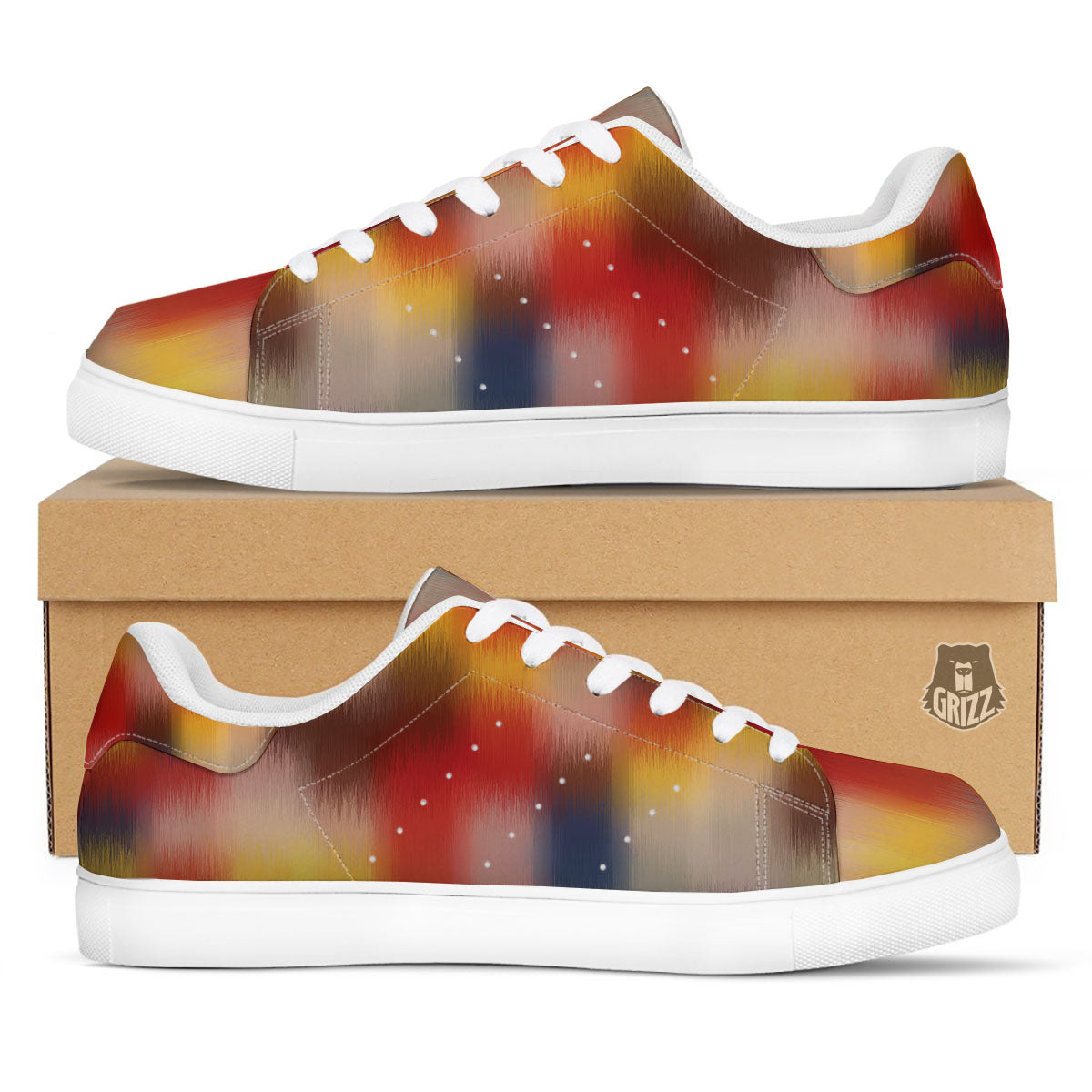 Psychedelic Multicolor Print White Low Top Sneakers-grizzshop