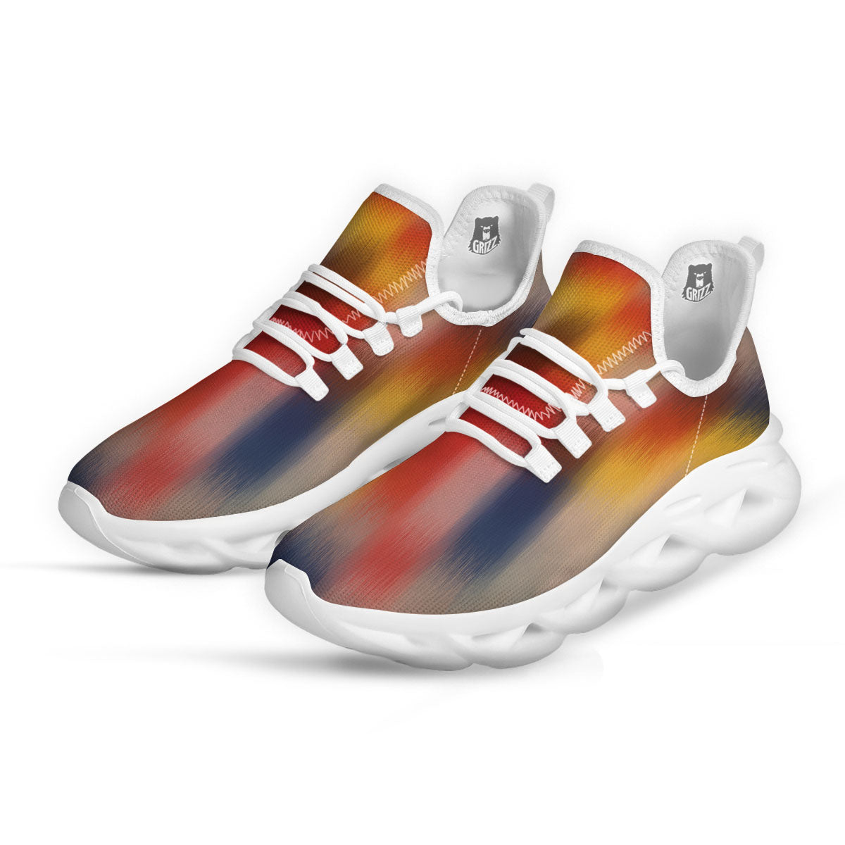 Psychedelic Multicolor Print White Running Shoes-grizzshop