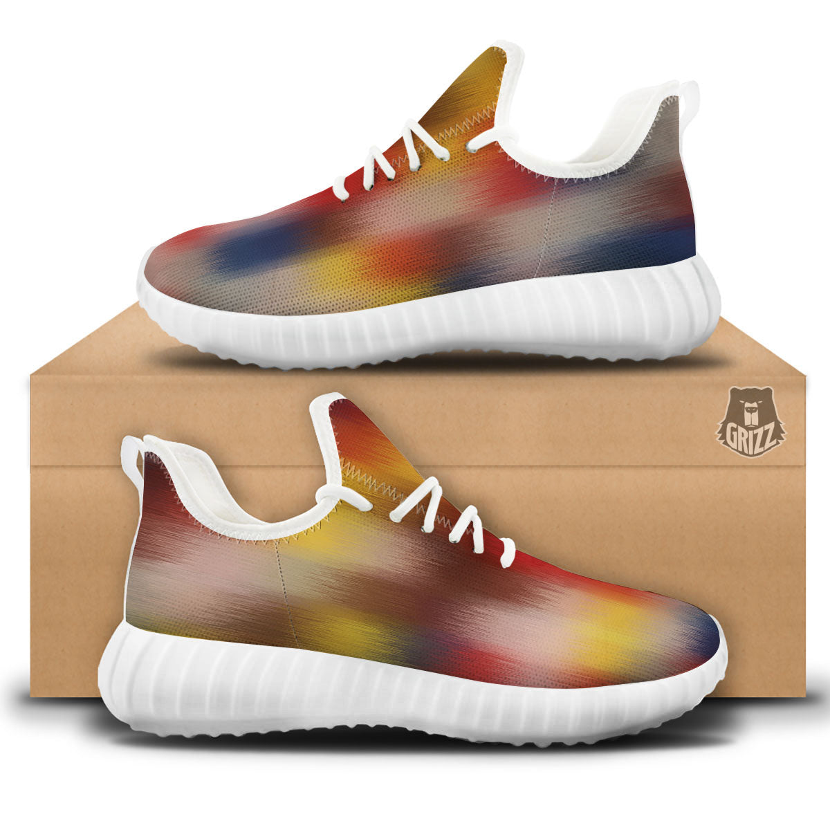 Psychedelic Multicolor Print White Walking Shoes-grizzshop