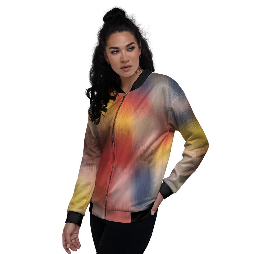 Psychedelic Multicolor Print Women's Bomber Jacket-grizzshop