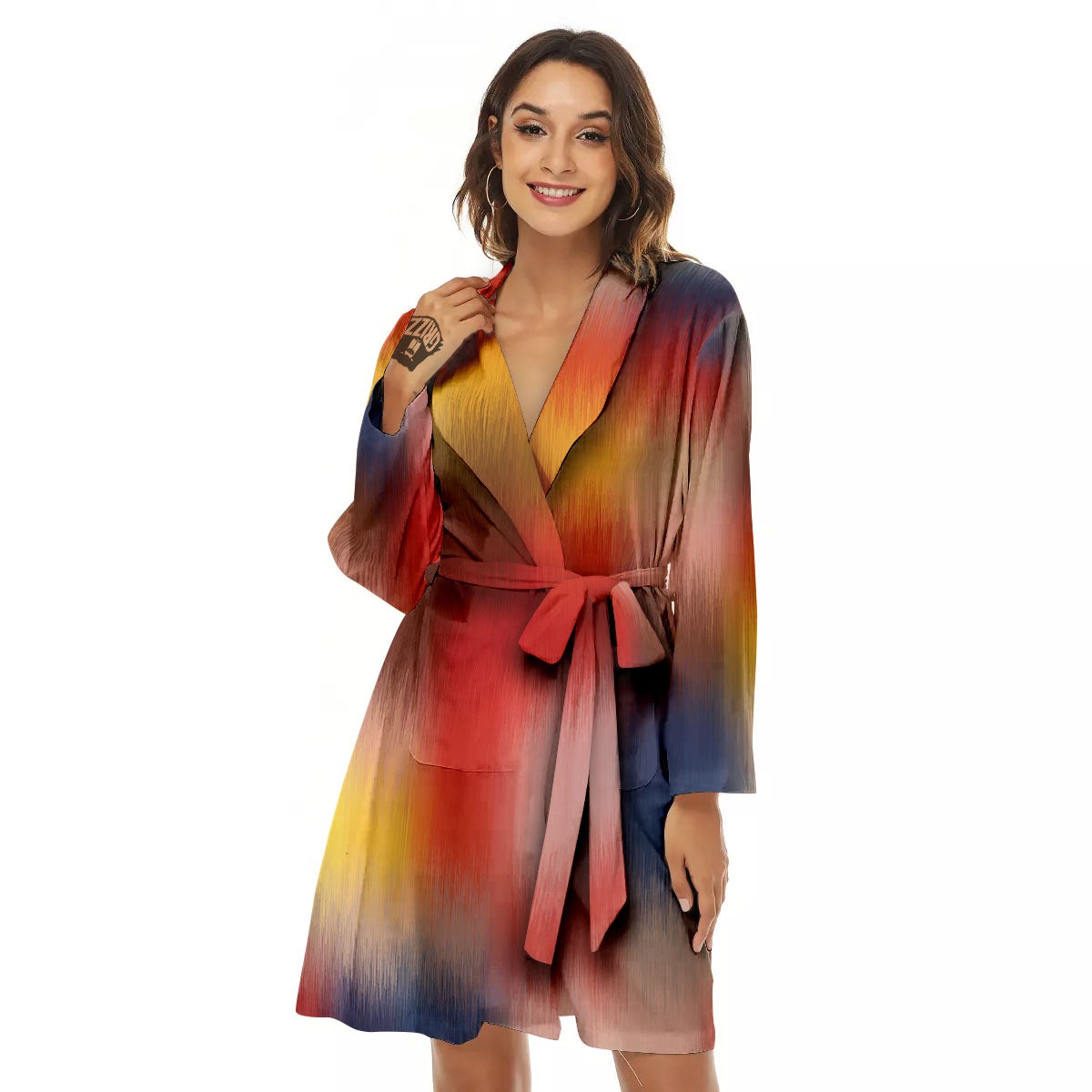 Psychedelic Multicolor Print Women's Robe-grizzshop