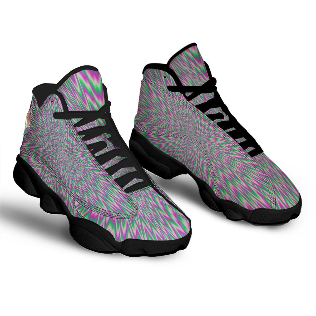 Psychedelic Optical Illusion Twinkle Black Basketball Shoes-grizzshop