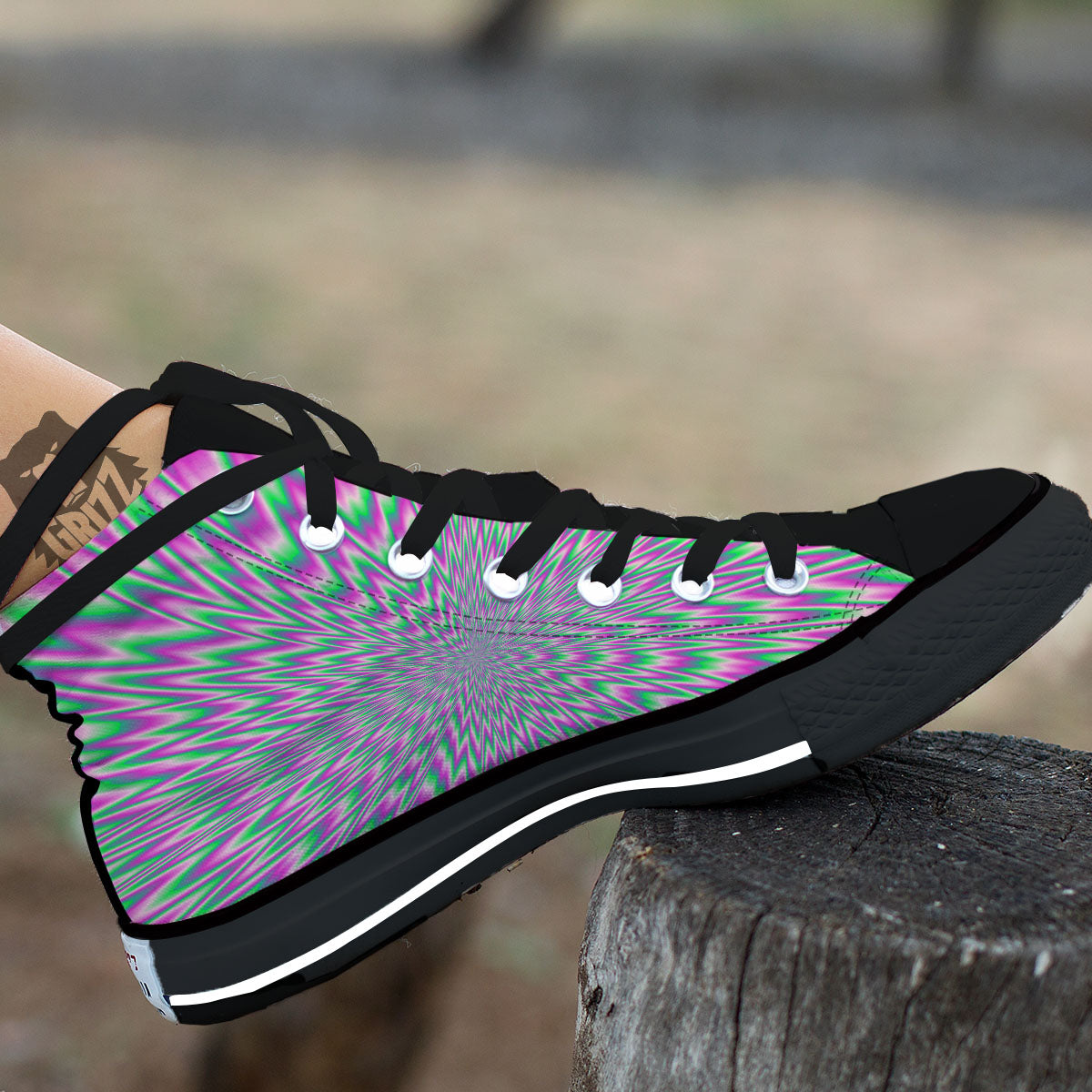 Psychedelic Optical Illusion Twinkle Black High Top Shoes-grizzshop