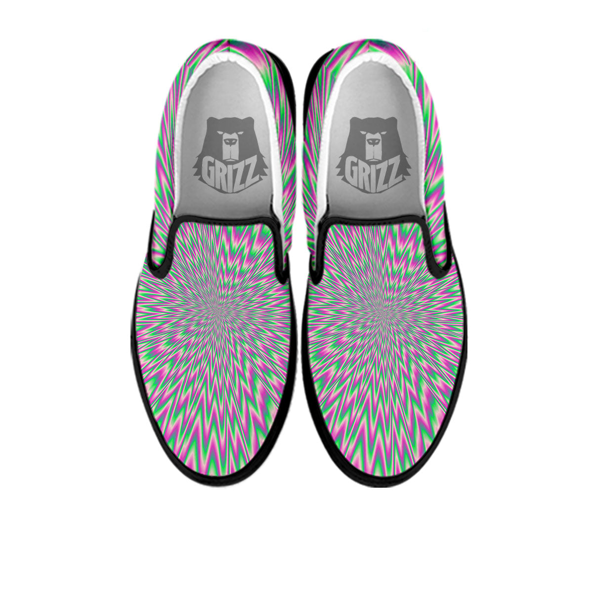 Psychedelic Optical Illusion Twinkle Black Slip On Shoes-grizzshop