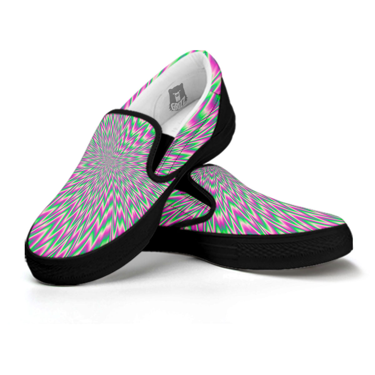 Psychedelic Optical Illusion Twinkle Black Slip On Shoes-grizzshop