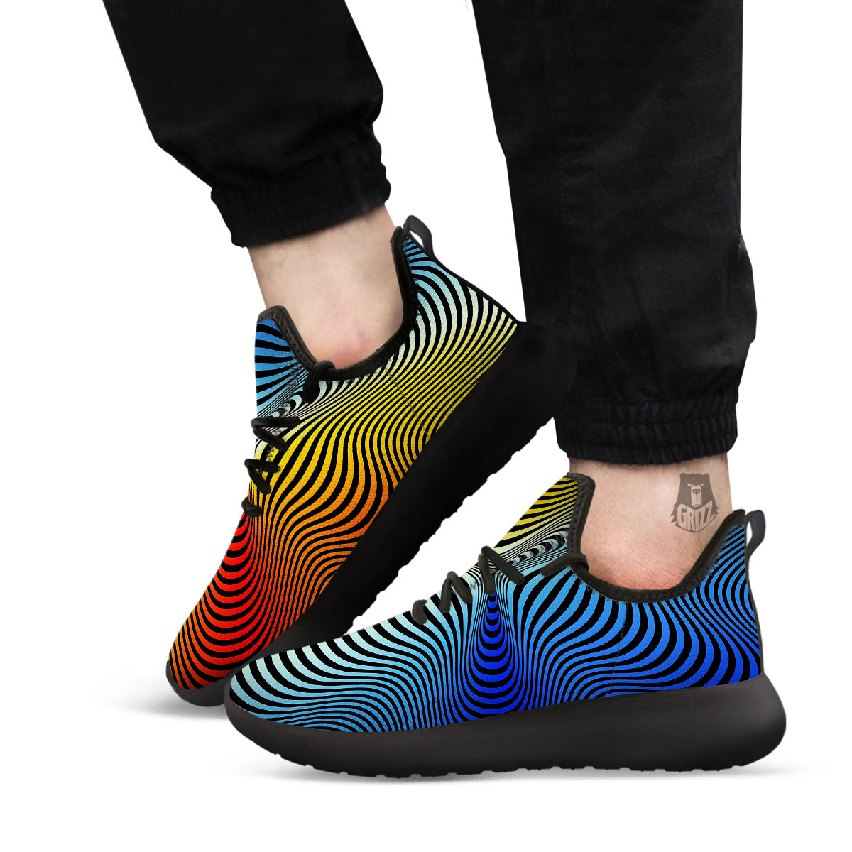 Psychedelic Optical Vibrant Illusion Black Athletic Shoes-grizzshop
