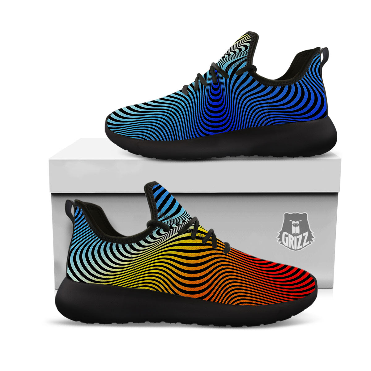 Psychedelic Optical Vibrant Illusion Black Athletic Shoes-grizzshop