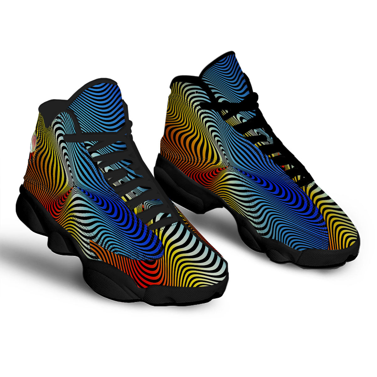 Psychedelic Optical Vibrant Illusion Black Basketball Shoes-grizzshop