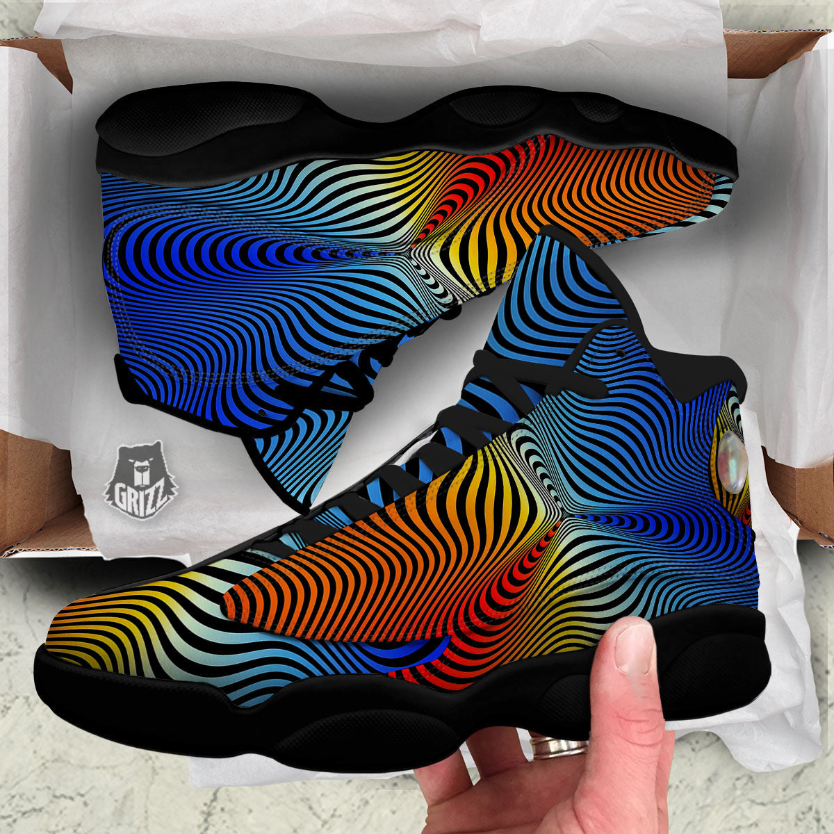 Psychedelic Optical Vibrant Illusion Black Basketball Shoes-grizzshop