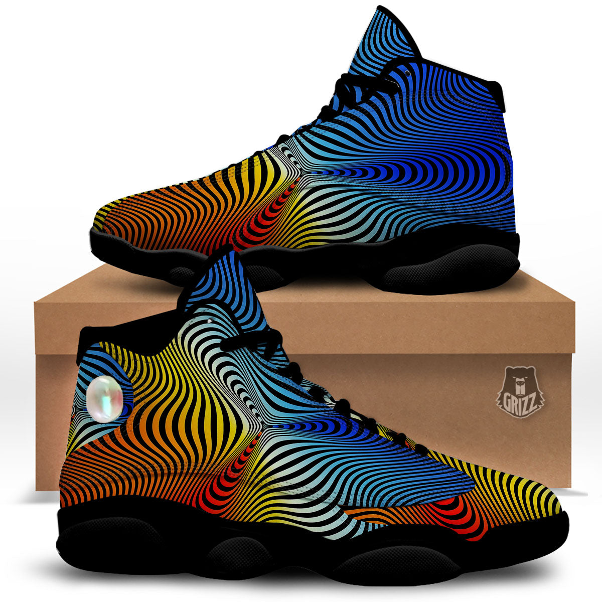 Psychedelic Optical Vibrant Illusion Black Basketball Shoes-grizzshop