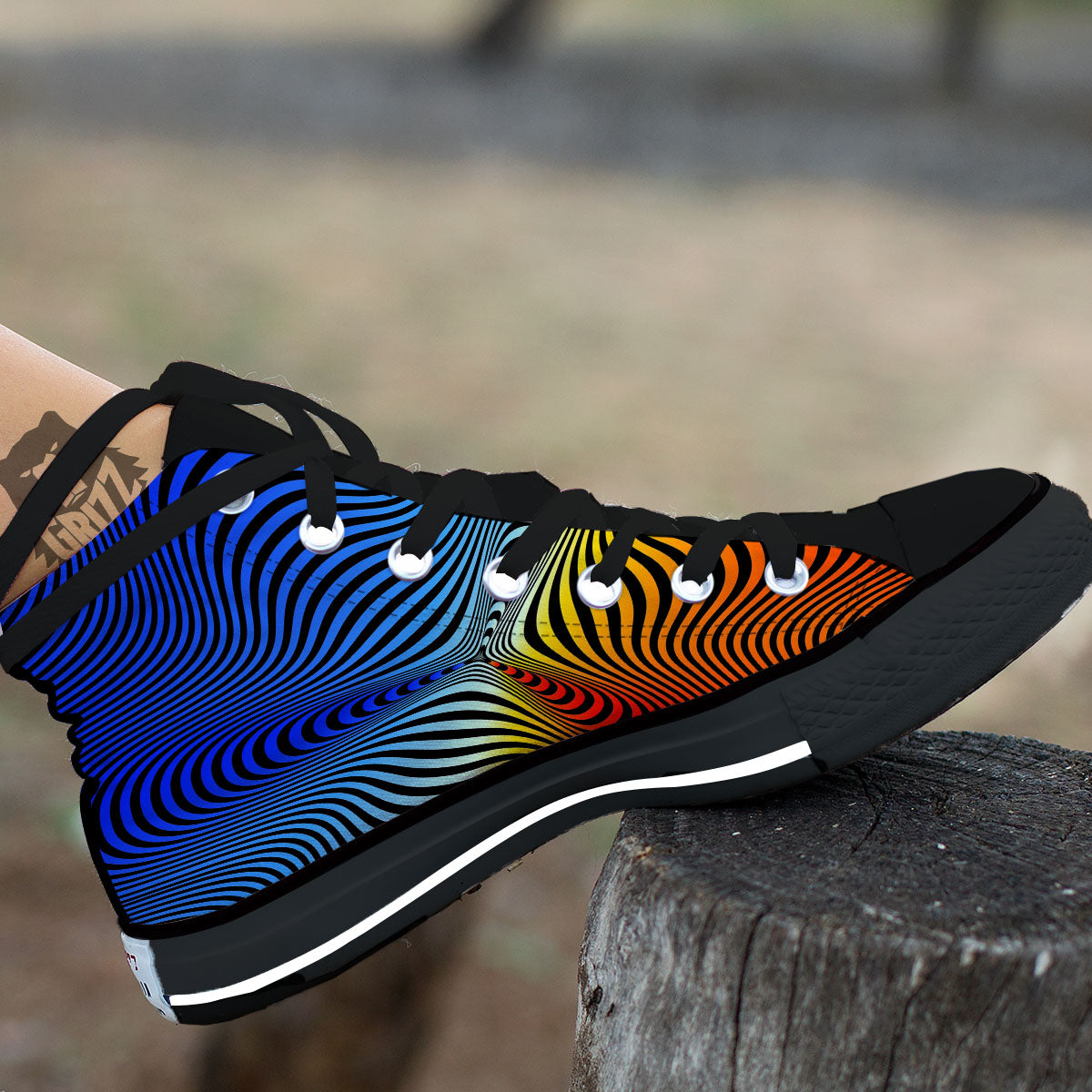 Psychedelic Optical Vibrant Illusion Black High Top Shoes-grizzshop
