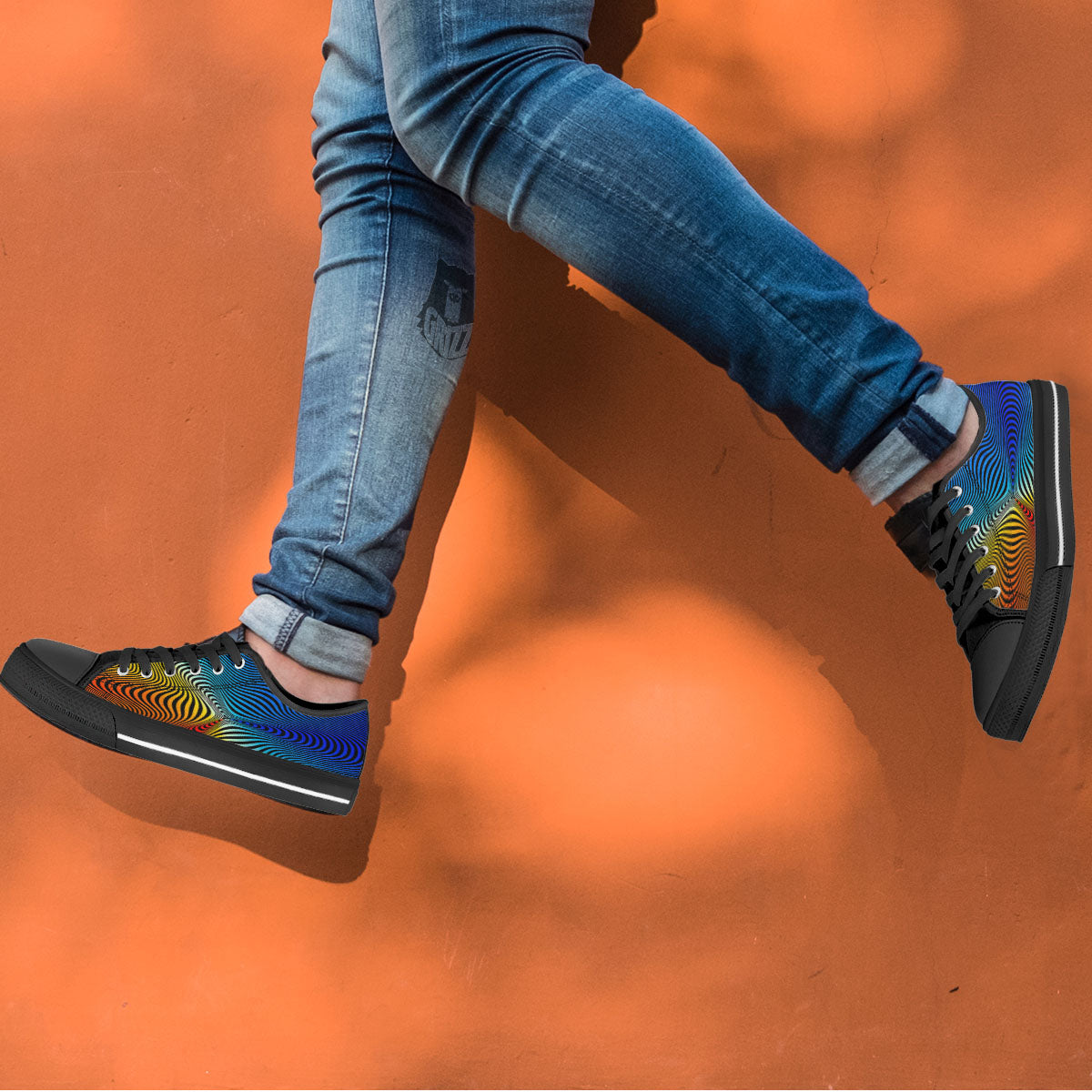 Psychedelic Optical Vibrant Illusion Black Low Top Shoes-grizzshop