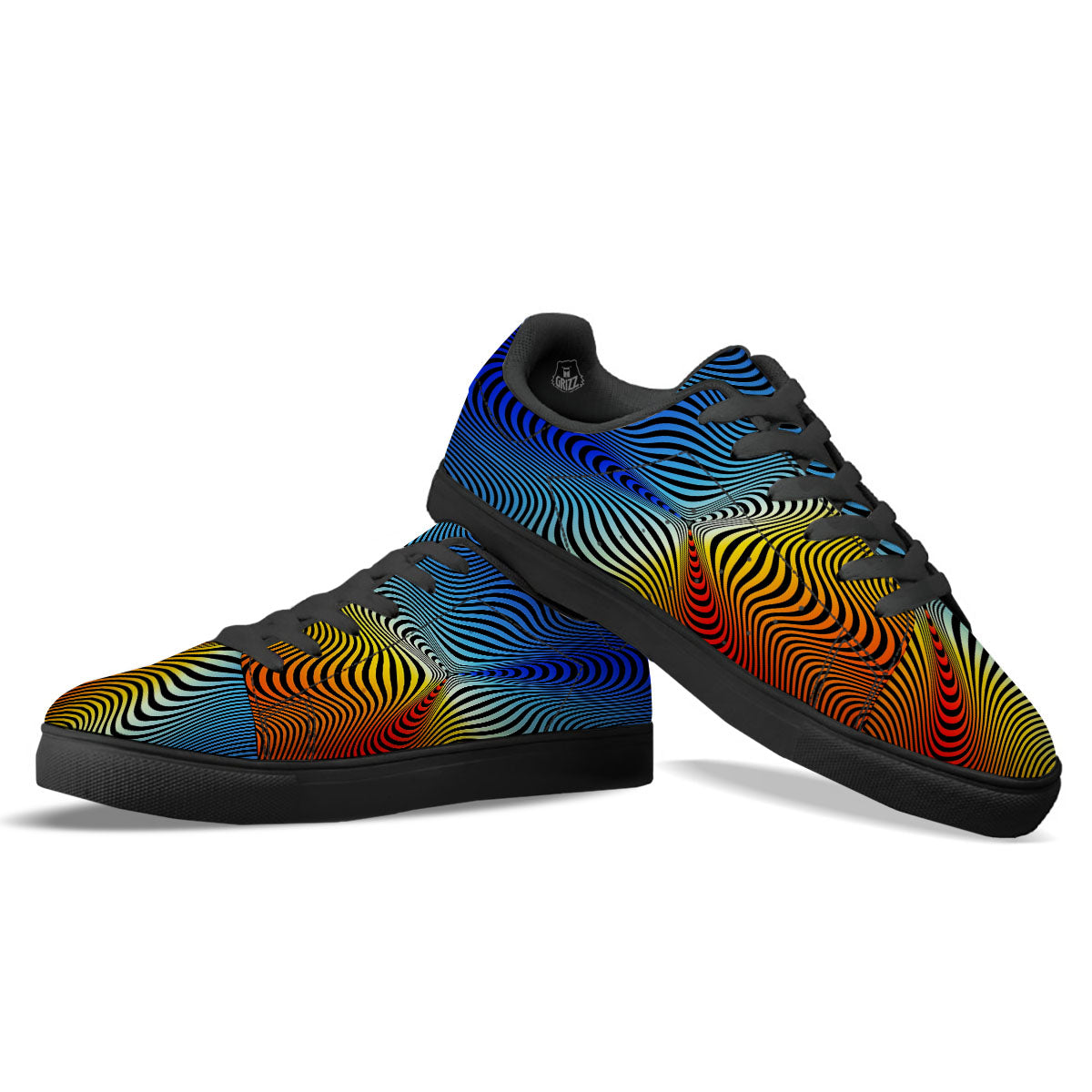 Psychedelic Optical Vibrant Illusion Black Low Top Sneakers-grizzshop
