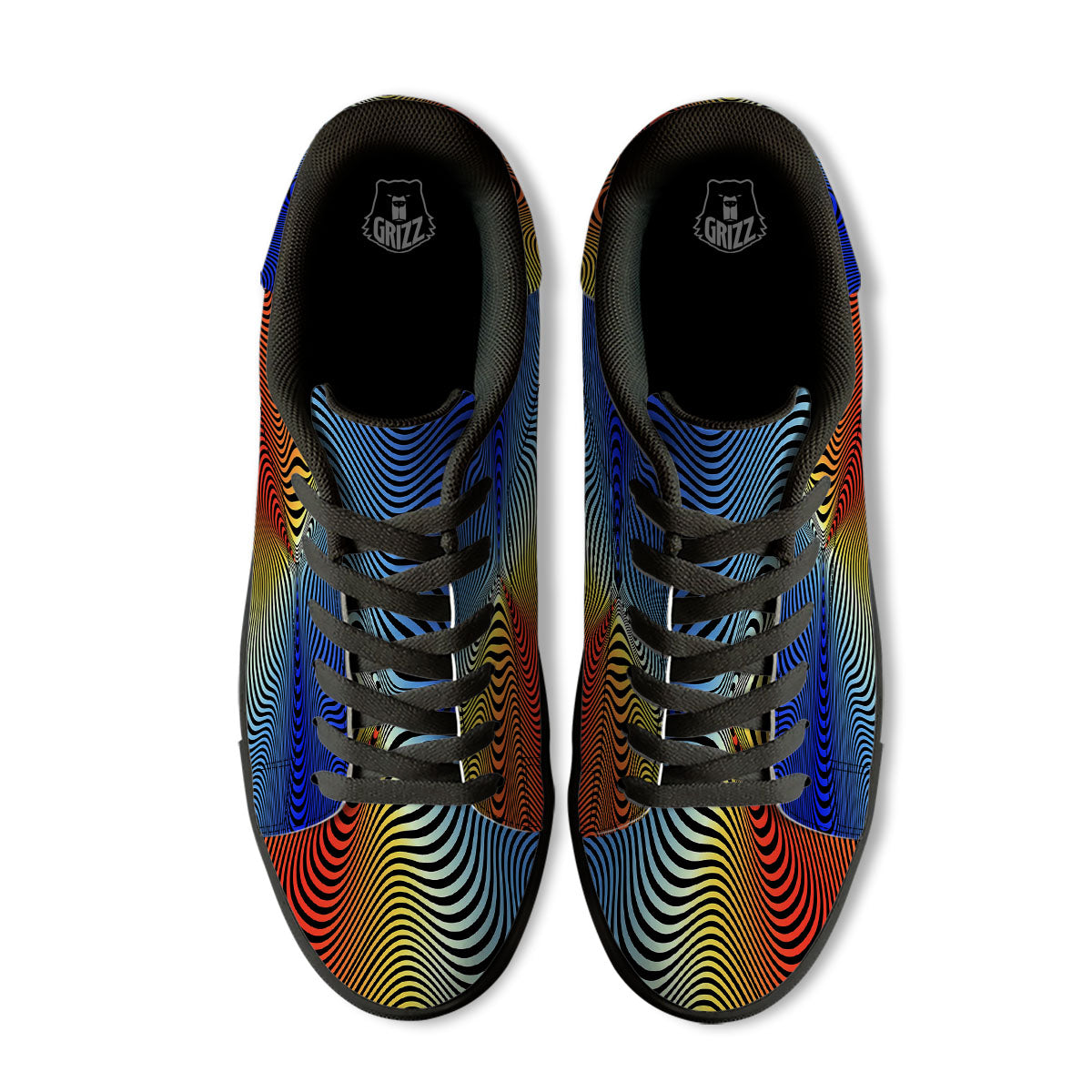 Psychedelic Optical Vibrant Illusion Black Low Top Sneakers-grizzshop