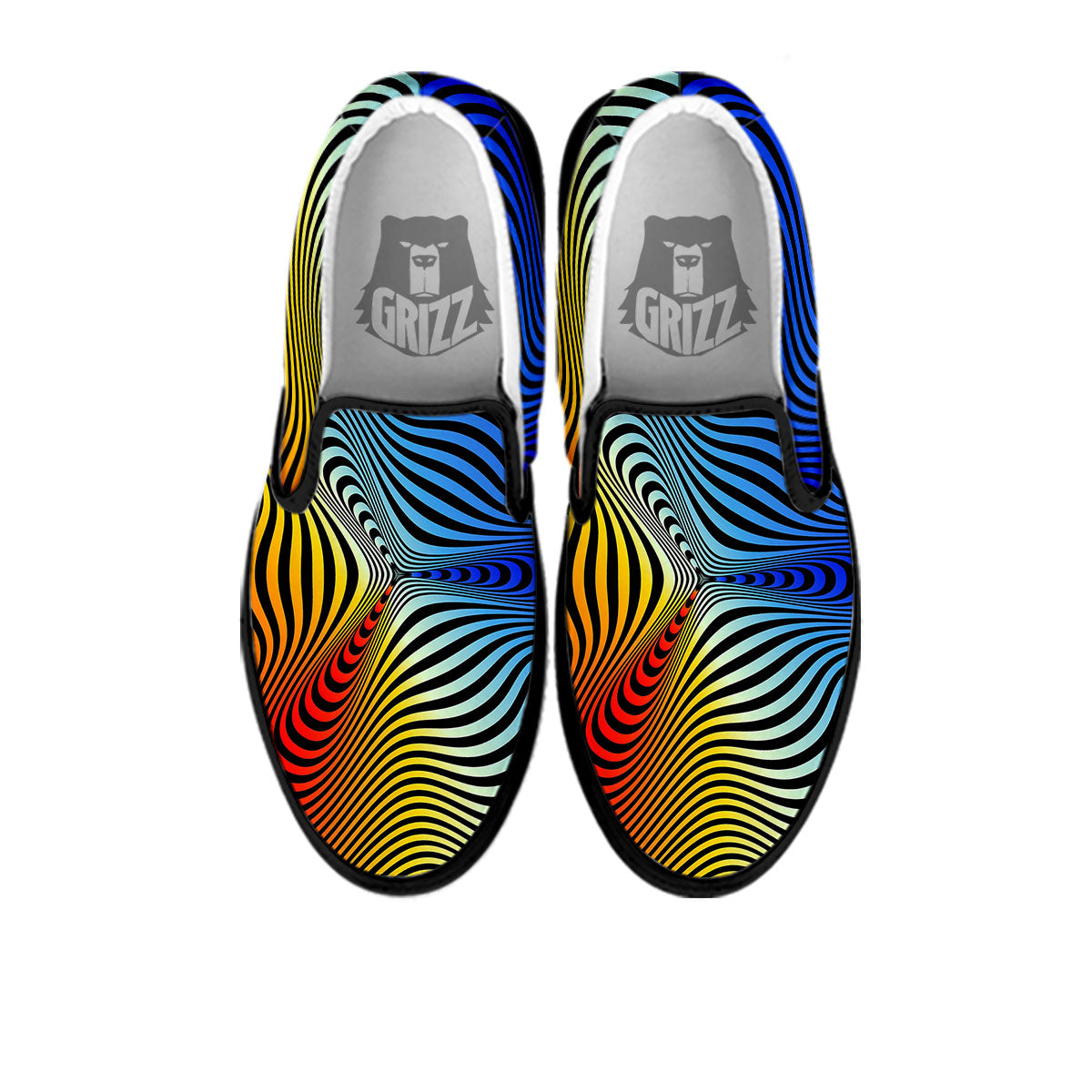 Psychedelic Optical Vibrant Illusion Black Slip On Shoes-grizzshop