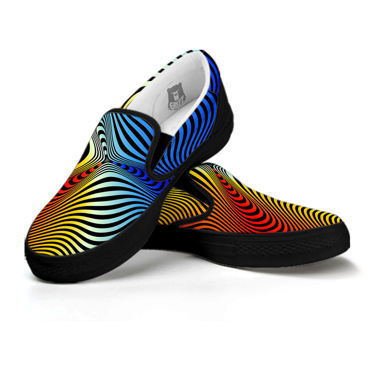 Psychedelic Optical Vibrant Illusion Black Slip On Shoes-grizzshop