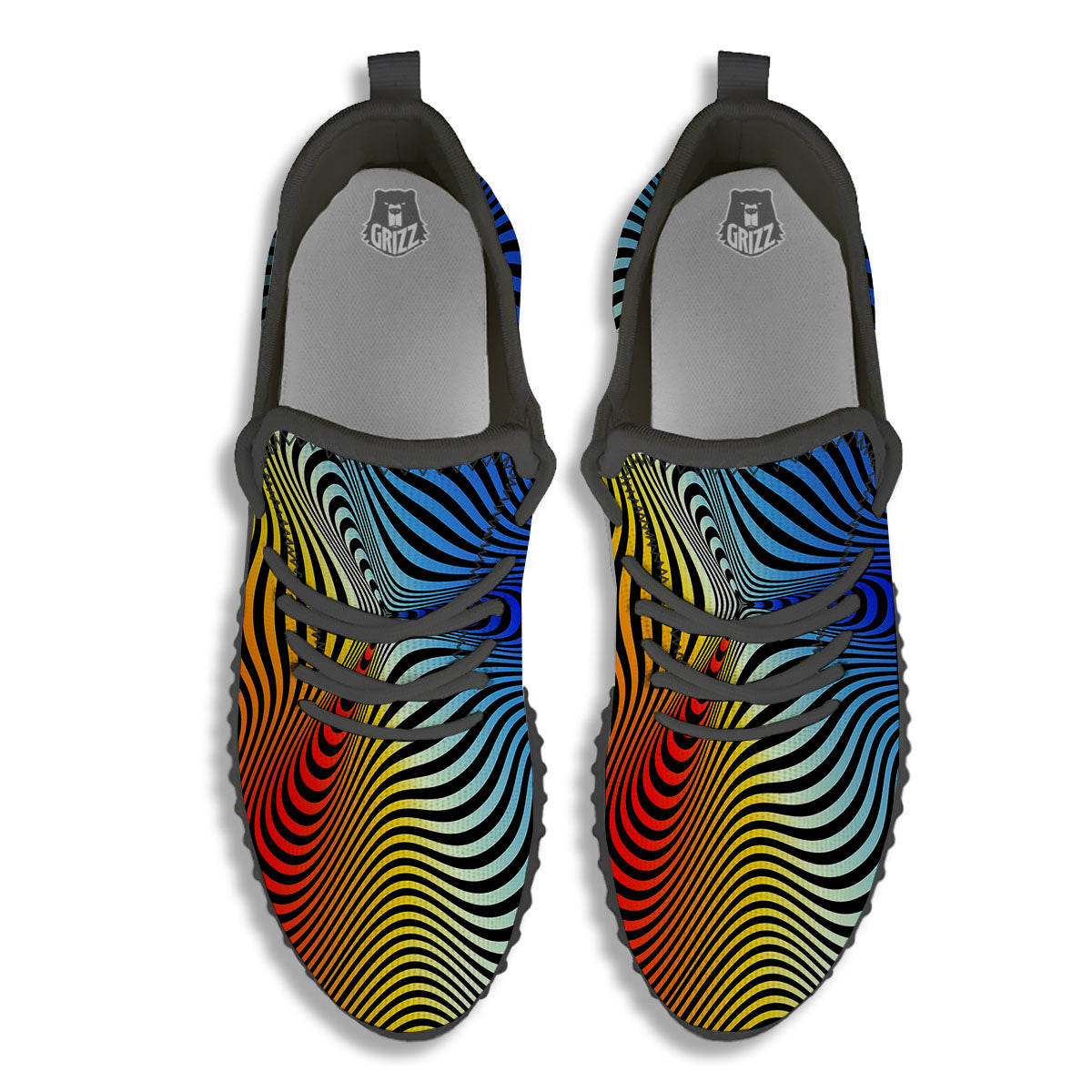 Psychedelic Optical Vibrant Illusion Black Walking Shoes-grizzshop