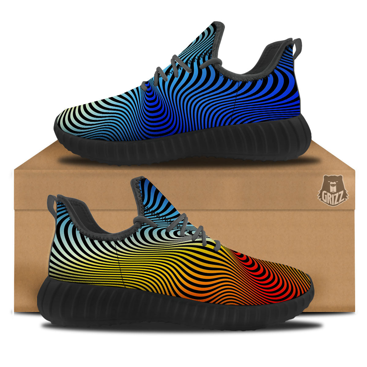 Psychedelic Optical Vibrant Illusion Black Walking Shoes-grizzshop