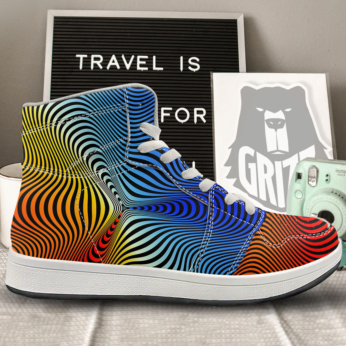 Psychedelic Optical Vibrant Illusion High Top Sneakers-grizzshop