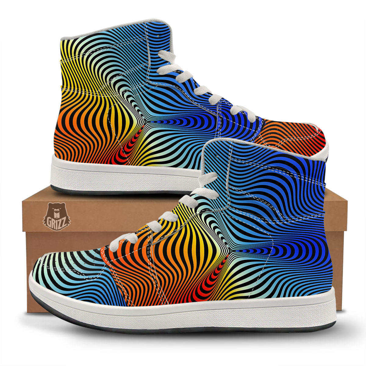 Psychedelic Optical Vibrant Illusion High Top Sneakers-grizzshop