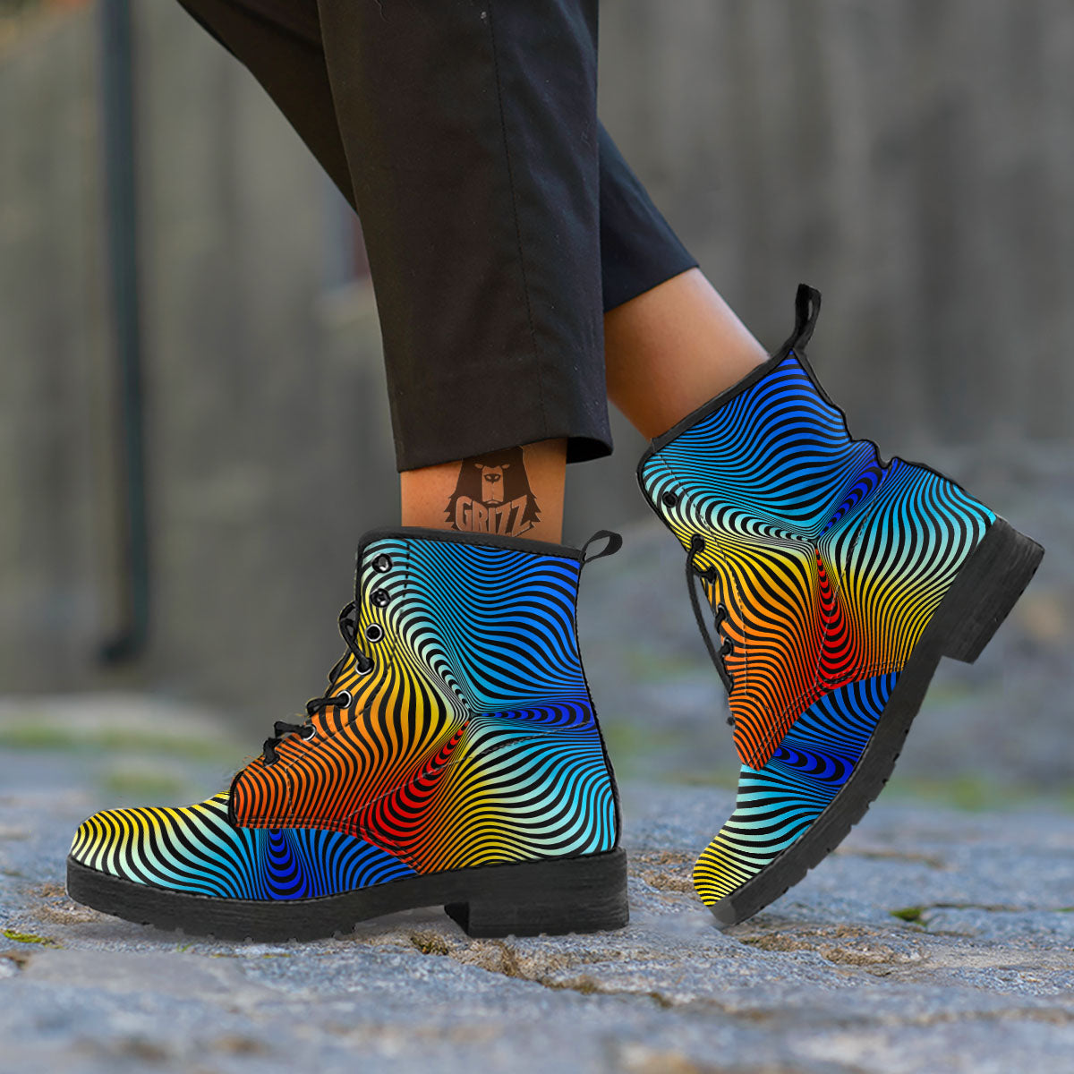 Psychedelic Optical Vibrant Illusion Leather Boots-grizzshop