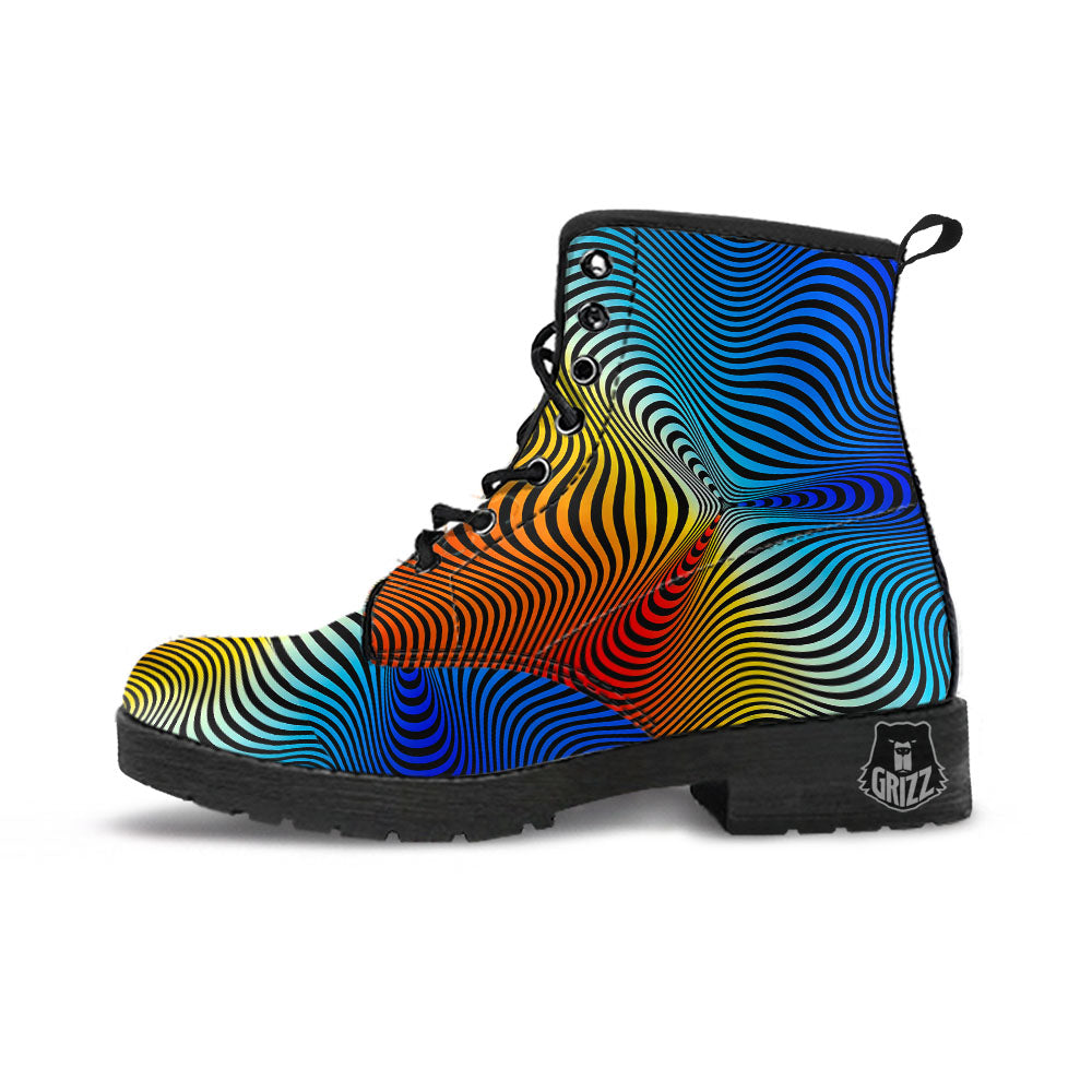 Psychedelic Optical Vibrant Illusion Leather Boots-grizzshop