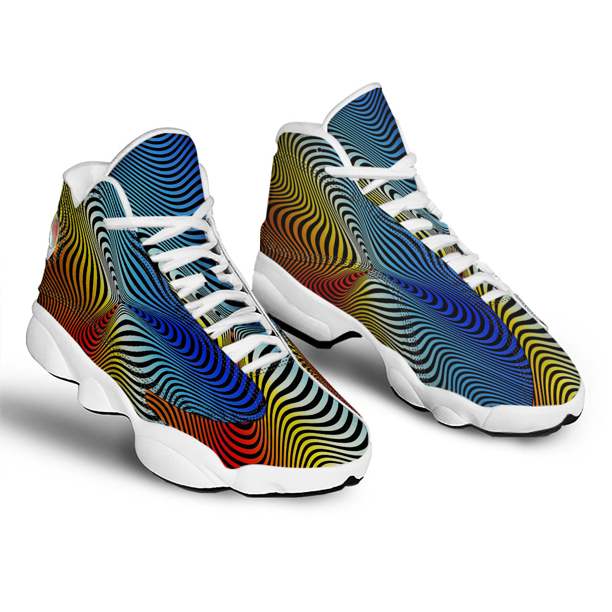 Psychedelic Optical Vibrant Illusion White Basketball Shoes-grizzshop