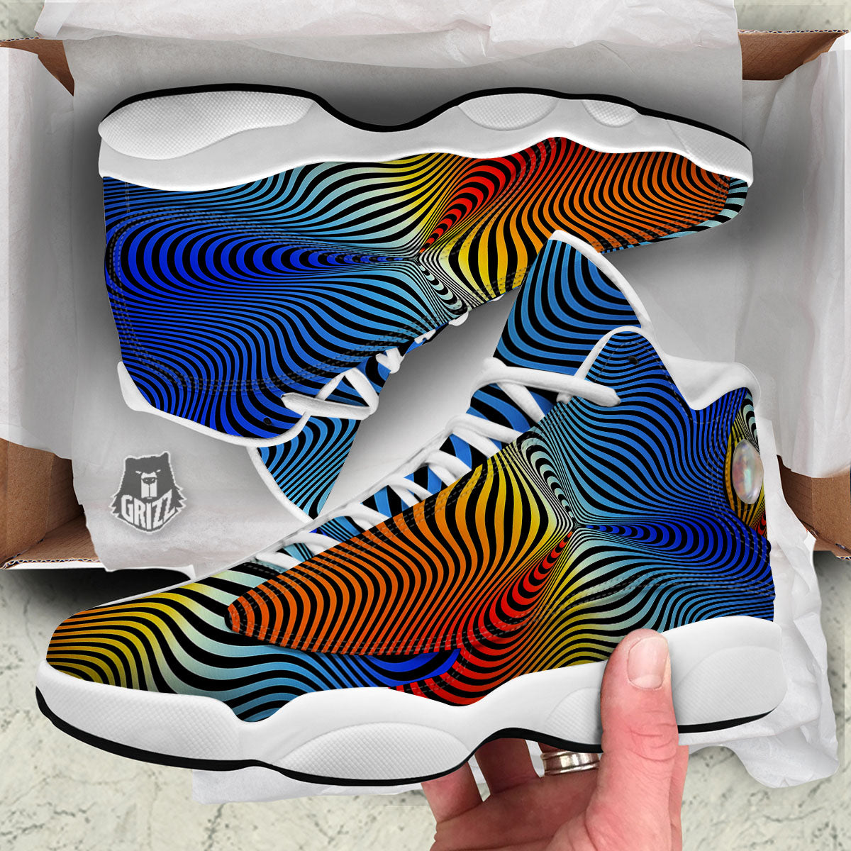 Psychedelic Optical Vibrant Illusion White Basketball Shoes-grizzshop