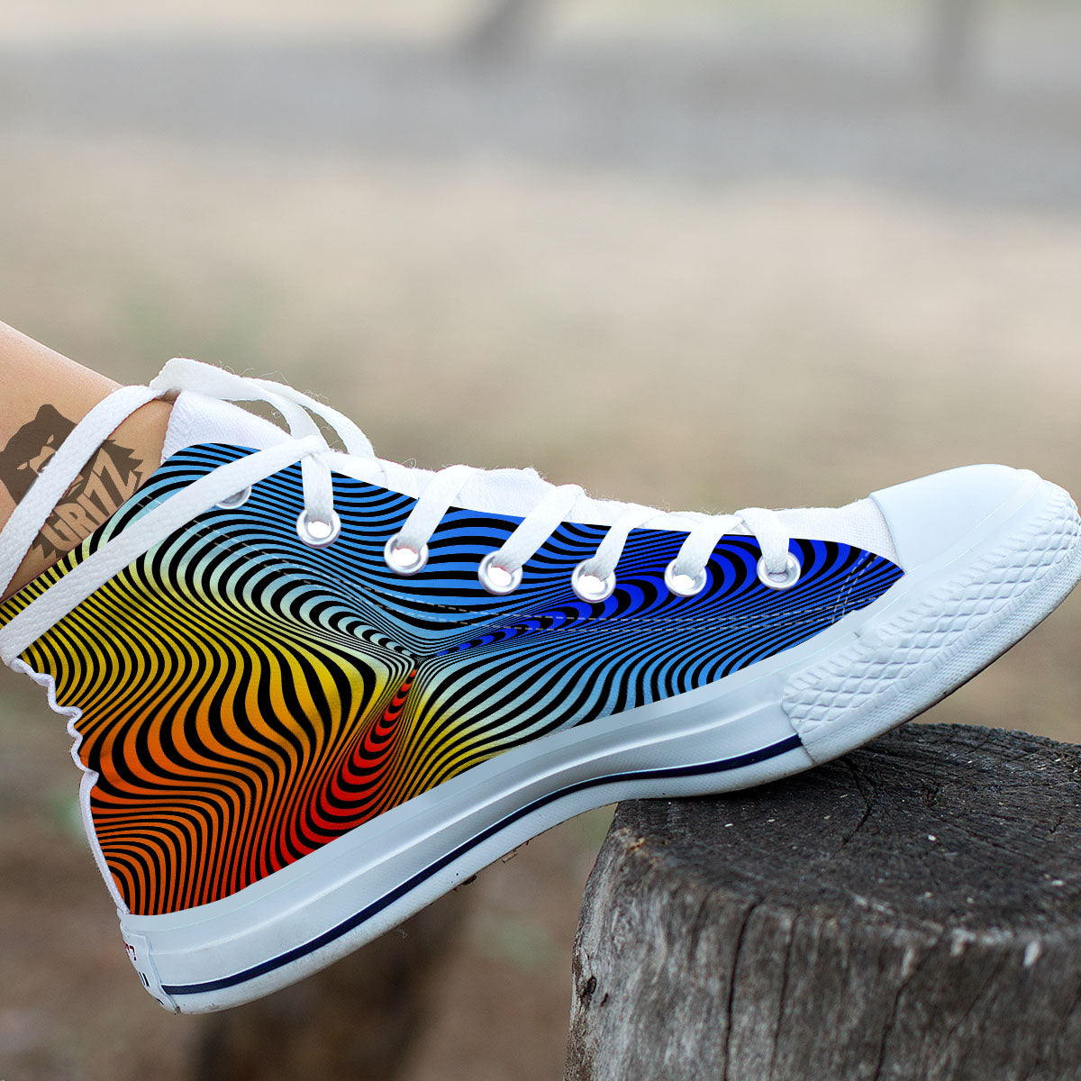 Psychedelic Optical Vibrant Illusion White High Top Shoes-grizzshop