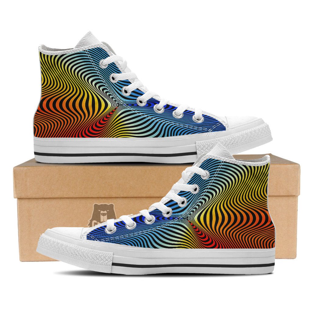 Psychedelic Optical Vibrant Illusion White High Top Shoes-grizzshop