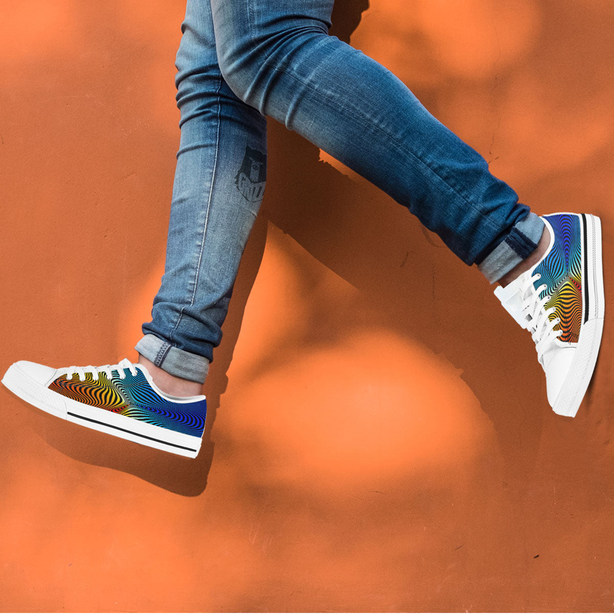 Psychedelic Optical Vibrant Illusion White Low Top Shoes-grizzshop