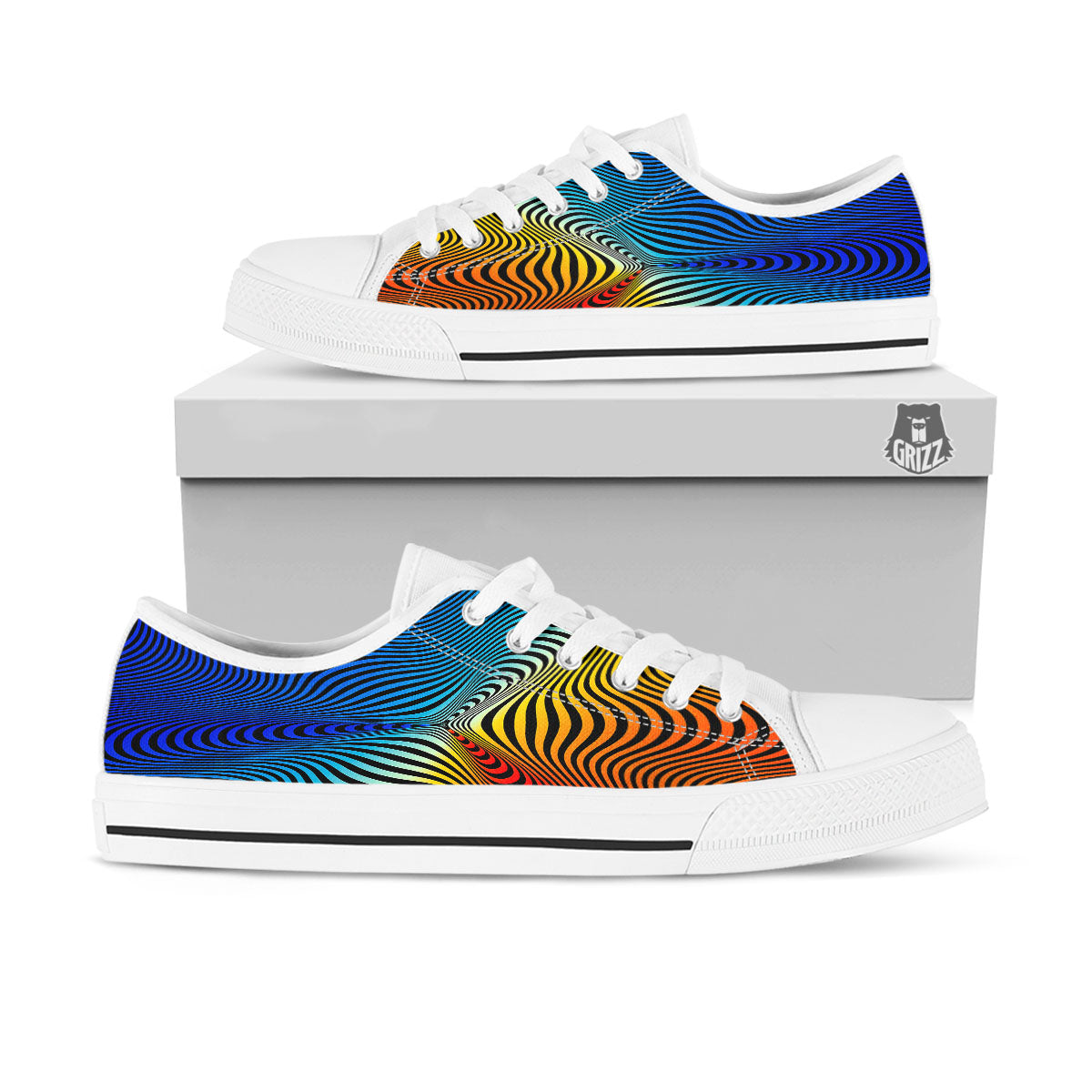 Psychedelic Optical Vibrant Illusion White Low Top Shoes-grizzshop
