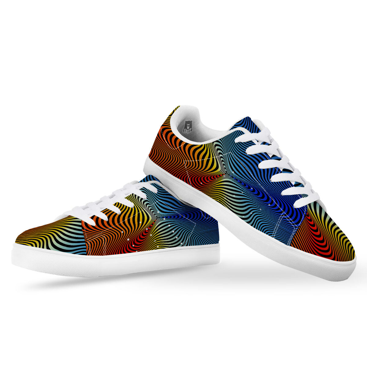 Psychedelic Optical Vibrant Illusion White Low Top Sneakers-grizzshop