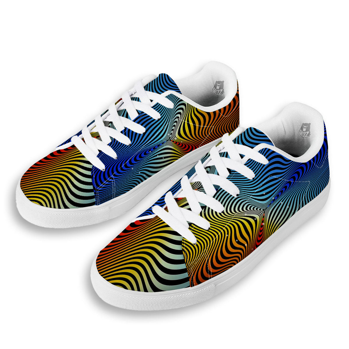 Psychedelic Optical Vibrant Illusion White Low Top Sneakers-grizzshop