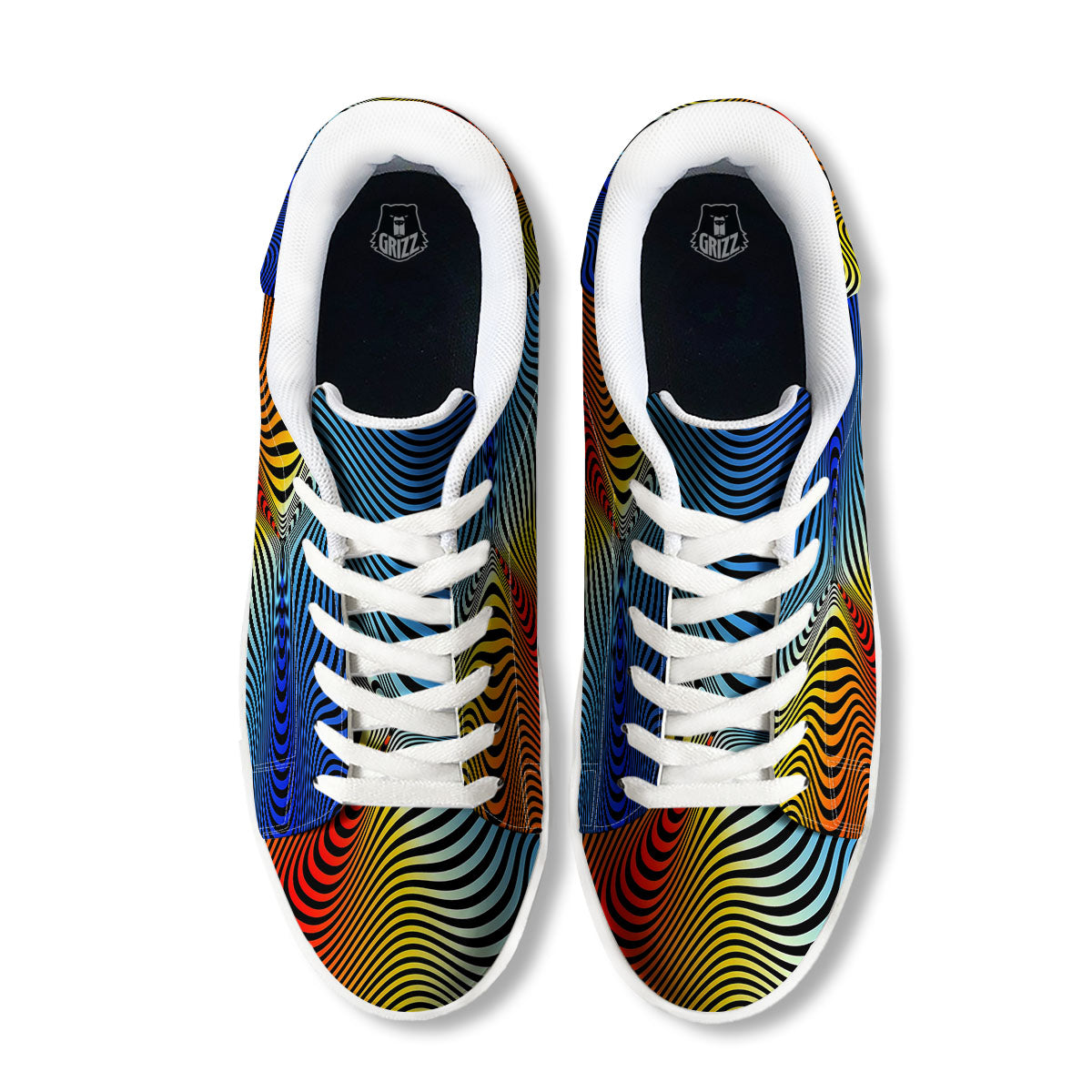 Psychedelic Optical Vibrant Illusion White Low Top Sneakers-grizzshop