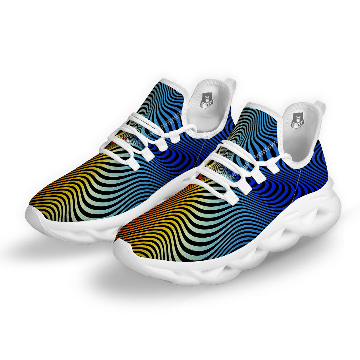 Psychedelic Optical Vibrant Illusion White Running Shoes-grizzshop