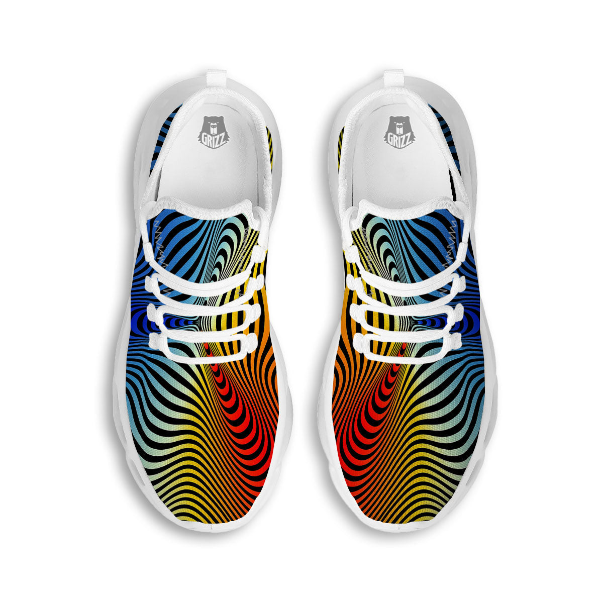 Psychedelic Optical Vibrant Illusion White Running Shoes-grizzshop