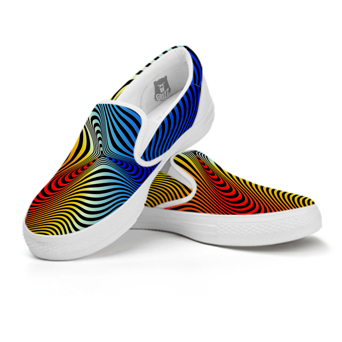 Psychedelic Optical Vibrant Illusion White Slip On Shoes-grizzshop